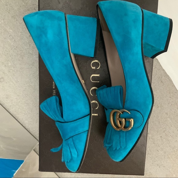 Gucci Shoes - Gucci Marmont GG Blue Suede Pump